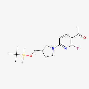 molecular formula C18H29FN2O2Si B1440385 1-(6-(3-((Tert-butyldimethylsilyloxy)methyl)-pyrrolidin-1-YL)-2-fluoropyridin-3-YL)ethanone CAS No. 1228666-50-9