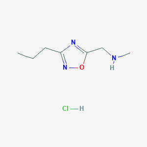 molecular formula C7H14ClN3O B1440425 N-methyl-1-(3-propyl-1,2,4-oxadiazol-5-yl)methanamine hydrochloride CAS No. 1185295-15-1