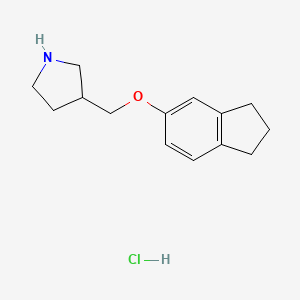 molecular formula C14H20ClNO B1440456 3-[(2,3-二氢-1H-茚-5-氧基)甲基]-吡咯烷盐酸盐 CAS No. 1185302-08-2