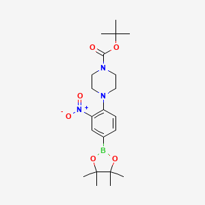 molecular formula C21H32BN3O6 B1440647 tert-Butyl 4-(2-nitro-4-(4,4,5,5-tetramethyl-1,3,2-dioxaborolan-2-yl)phenyl)piperazine-1-carboxylate CAS No. 940284-94-6