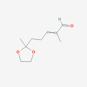 molecular formula C10H16O3 B14409436 2-Methyl-5-(2-methyl-1,3-dioxolan-2-yl)pent-2-enal CAS No. 85757-71-7