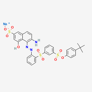 molecular formula C32H28N3NaO9S3 B14409477 Sodium 6-amino-5-((2-((3-((4-(tert-butyl)phenoxy)sulphonyl)phenyl)sulphonyl)phenyl)azo)-4-hydroxynaphthalene-2-sulphonate CAS No. 83027-50-3