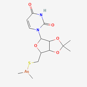 molecular formula C14H21AsN2O5S B14409606 1-[6-(dimethylarsanylsulfanylmethyl)-2,2-dimethyl-3a,4,6,6a-tetrahydrofuro[3,4-d][1,3]dioxol-4-yl]pyrimidine-2,4-dione CAS No. 84365-01-5