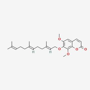 B14410104 2H-1-Benzopyran-2-one, 6,8-dimethoxy-7-(((2E,6E)-3,7,11-trimethyl-2,6,10-dodecatrienyl)oxy)- CAS No. 84652-32-4