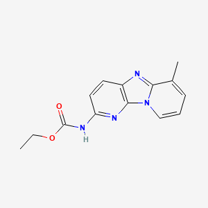 molecular formula C14H14N4O2 B14410228 ethyl N-(10-methyl-1,3,8-triazatricyclo[7.4.0.02,7]trideca-2(7),3,5,8,10,12-hexaen-4-yl)carbamate CAS No. 83692-81-3