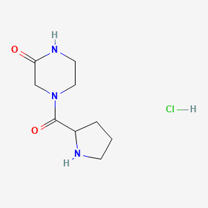 molecular formula C9H16ClN3O2 B1441192 4-(2-吡咯烷基羰基)-2-哌嗪酮盐酸盐 CAS No. 1236255-42-7