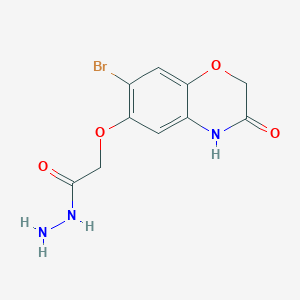molecular formula C10H10BrN3O4 B1441215 2-[(7-bromo-3-oxo-3,4-dihydro-2H-1,4-benzoxazin-6-yl)oxy]acetohydrazide CAS No. 1211474-46-2