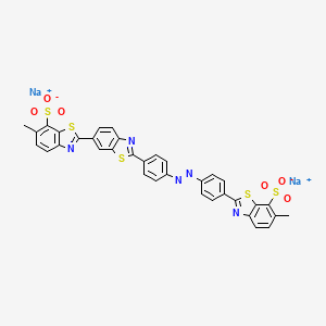 molecular formula C35H21N5Na2O6S5 B14412225 Disodium 6-methyl-2'-(4-((4-(6-methyl-7-sulphonatobenzothiazol-2-yl)phenyl)azo)phenyl)(2,6'-bibenzothiazole)-7-sulphonate CAS No. 83721-50-0