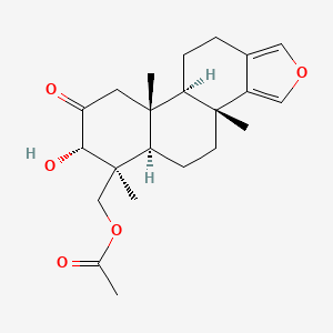 molecular formula C22H30O5 B14412398 Phenanthro(1,2-c)furan-8(4H)-one, 6-((acetyloxy)methyl)-7-hydroxy-3b,5,5a,6,7,9,9a,9b,10,11-decahydro-3b,6,9a-trimethyl-, (3bR,5aR,6S,7S,9aR,9bR)- CAS No. 81360-35-2