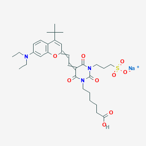 molecular formula C32H42N3NaO9S B1441252 Sodium 3-[5-{2-[4-tert-butyl-7-(diethylamino)-2H-1-benzopyran-2-ylidene]ethylidene}-3-(5-carboxypentyl)-2,4,6-trioxotetrahydropyrimidin-1(2H)-yl]propane-1-sulfonate CAS No. 482379-37-3