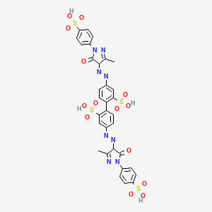 molecular formula C32H26N8O14S4 B14412838 4,4'-Bis((4,5-dihydro-3-methyl-5-oxo-1-(4-sulphophenyl)-1H-pyrazol-4-yl)azo)(1,1'-biphenyl)-2,2'-disulphonic acid CAS No. 84682-07-5