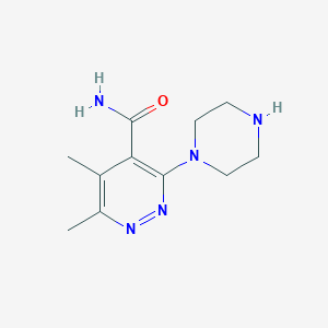 molecular formula C11H17N5O B1441290 5,6-二甲基-3-(哌嗪-1-基)嘧啶嗪-4-甲酰胺 CAS No. 1258652-19-5