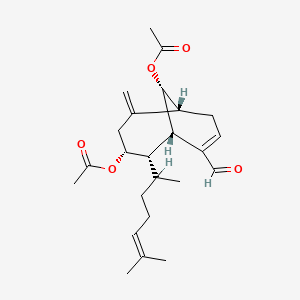 molecular formula C24H34O5 B14412902 Bicyclo(4.3.1)dec-7-ene-7-carboxaldehyde, 4,10-bis(acetyloxy)-5-((1R)-1,5-dimethyl-4-hexenyl)-2-methylene-, (1S,4R,5S,6S,10R)- CAS No. 84667-04-9