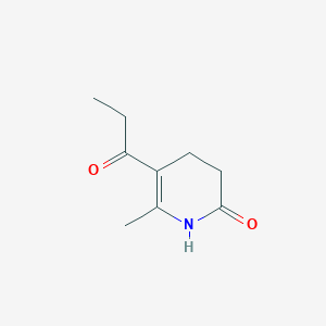 molecular formula C9H13NO2 B14423780 6-Methyl-5-propanoyl-3,4-dihydropyridin-2(1H)-one CAS No. 85938-60-9