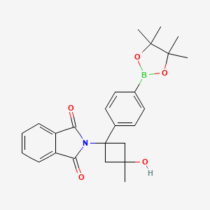 molecular formula C25H28BNO5 B1442405 2-((1R,3R)-3-hydroxy-3-methyl-1-(4-(4,4,5,5-tetramethyl-1,3,2-dioxaborolan-2-yl)phenyl)cyclobutyl)isoindoline-1,3-dione CAS No. 1199556-90-5