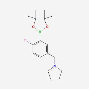 molecular formula C17H25BFNO2 B1442593 2-氟-5-吡咯烷甲基苯硼酸，pinacol 酯 CAS No. 1486485-42-0
