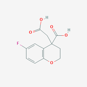 molecular formula C12H11FO5 B14426003 4-(Carboxymethyl)-6-fluoro-3,4-dihydro-2H-1-benzopyran-4-carboxylic acid CAS No. 85127-25-9