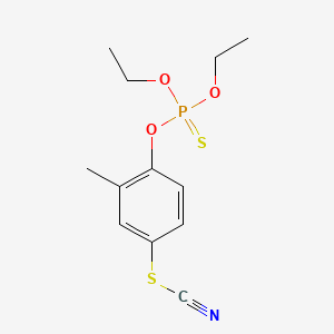 molecular formula C12H16NO3PS2 B14427300 Thiocyanic acid, 4-((diethoxyphosphinothioyl)oxy)-3-methylphenyl ester CAS No. 84197-37-5