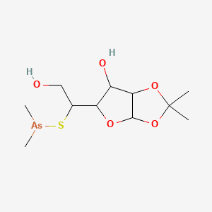 molecular formula C11H21AsO5S B14427462 5-(1-Dimethylarsanylsulfanyl-2-hydroxyethyl)-2,2-dimethyl-3a,5,6,6a-tetrahydrofuro[2,3-d][1,3]dioxol-6-ol CAS No. 84364-96-5