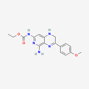 molecular formula C17H19N5O3 B14427789 Carbamic acid, (5-amino-1,2-dihydro-3-(4-methoxyphenyl)pyrido(3,4-b)pyrazin-7-yl)-, ethyl ester CAS No. 82586-00-3