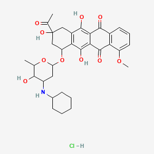 molecular formula C33H40ClNO10 B14427979 5,12-Naphthacenedione, 8-acetyl-10-((3-(cyclohexylamino)-2,3,6-trideoxy-alpha-L-lyxo-hexopyranosyl)oxy)-7,8,9,10-tetrahydro-6,8,11-trihydroxy-1-methoxy-, hydrochloride, (8S-cis)- CAS No. 79898-09-2