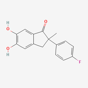 molecular formula C16H13FO3 B14428000 2-(4-Fluorophenyl)-5,6-dihydroxy-2-methyl-2,3-dihydro-1H-inden-1-one CAS No. 85524-85-2