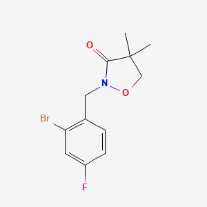 molecular formula C12H13BrFNO2 B14428179 2-[(2-Bromo-4-fluorophenyl)methyl]-4,4-dimethyl-1,2-oxazolidin-3-one CAS No. 81778-60-1