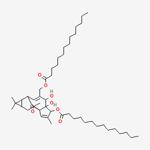 molecular formula C48H80O7 B14428776 5,5a-Dihydroxy-1,1,7,9-tetramethyl-11-oxo-4-[(tetradecanoyloxy)methyl]-1a,2,5,5a,6,9,10,10a-octahydro-1h-2,8a-methanocyclopenta[a]cyclopropa[e][10]annulen-6-yl tetradecanoate CAS No. 81943-55-7