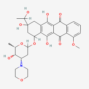 molecular formula C31H37NO11 B14428937 5,12-Naphthacenedione, 7,8,9,10-tetrahydro-6,8,11-trihydroxy-8-(1-hydroxyethyl)-1-methoxy-10-((2,3,6-trideoxy-3-(4-morpholinyl)-alpha-L-lyxo-hexopyranosyl)oxy)- CAS No. 79867-79-1