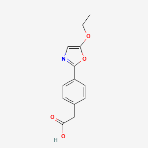 molecular formula C13H13NO4 B14429394 Benzeneacetic acid, 4-(5-ethoxy-2-oxazolyl)- CAS No. 80589-78-2