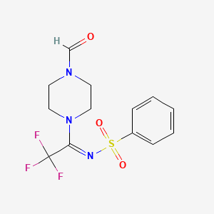 molecular formula C13H14F3N3O3S B1442967 N-[2,2,2-trifluoro-1-(4-formylpiperazin-1-yl)ethylidene]benzenesulfonamide CAS No. 1311319-54-6