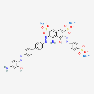 molecular formula C34H23N8Na3O11S3 B14429767 4-Amino-3-4'-(4-amino-2-hydroxyphenyl)azo1,1'-biphenyl-4-ylazo-5-hydroxy-6-(4-sulphonatophenyl)azonaphthalene-2, 7-disulphonate (sodium salt) CAS No. 83968-66-5