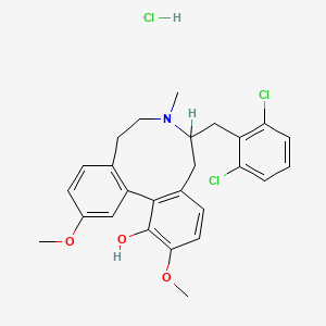 molecular formula C26H28Cl3NO3 B14430002 5H-Dibenz(d,f)azonin-1-ol, 6,7,8,9-tetrahydro-6-((2,6-dichlorophenyl)methyl)-2,12-dimethoxy-7-methyl-, hydrochloride, (-)- CAS No. 79989-28-9