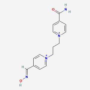 molecular formula C15H18N4O2+2 B14430725 4-Carbamoyl-1-(3-{4-[(E)-(Hydroxyimino)methyl]pyridinium-1-Yl}propyl)pyridinium CAS No. 80466-19-9