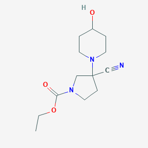 molecular formula C13H21N3O3 B1443109 Ethyl 3-cyano-3-(4-hydroxypiperidin-1-YL)pyrrolidine-1-carboxylate CAS No. 1131451-62-1