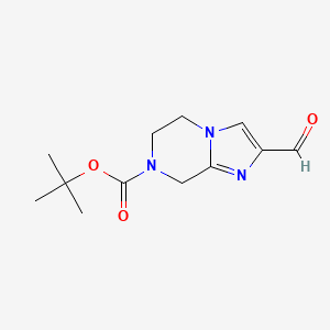 molecular formula C12H17N3O3 B1443114 2-Formyl-5,6-dihydro-8H-imidazo[1,2-a]pyrazine-7-carboxylic acid tert-butyl ester CAS No. 1174068-98-4