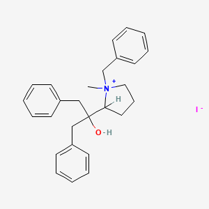 molecular formula C27H32INO B14431960 2-(1-Hydroxy-2-phenyl-1-(phenylmethyl)ethyl)-1-methyl-1-(phenylmethyl)pyrrolidinium iodide CAS No. 79820-06-7