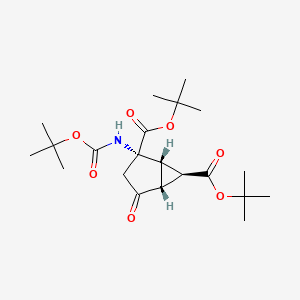 molecular formula C21H33NO7 B1443351 Bicyclo[3.1.0]hexane-2,6-dicarboxylic acid, 2-[[(1,1-dimethylethoxy)carbonyl]amino]-4-oxo-, 2,6-bis(1,1-dimethylethyl) ester, (1S,2S,5R,6R)- CAS No. 635318-04-6