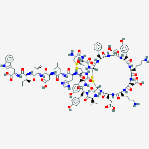 molecular formula C121H168N26O33S4 B144341 (3S)-3-[[(2S)-2-[[(2S)-2-[[(1R,4S,7S,10S,13S,16S,19S,22S,25R,28S,31R,36R,39S,42S,45S)-31-amino-7,13-bis(4-aminobutyl)-22-benzyl-4-(2-carboxyethyl)-10-(carboxymethyl)-19,28-bis[(1R)-1-hydroxyethyl]-16,39,42-tris[(4-hydroxyphenyl)methyl]-3,6,9,12,15,18,21,24,27,30,38,41,44,47-tetradecaoxo-45-propan-2-yl-33,34,49,50-tetrathia-2,5,8,11,14,17,20,23,26,29,37,40,43,46-tetradecazabicyclo[23.22.4]henpentacontane-36-carbonyl]amino]-3-(1H-imidazol-5-yl)propanoyl]amino]-4-methylpentanoyl]amino]-4-[[(2S,3S)-1-[[(2S,3S)-1-[[(1S)-1-carboxy-2-(1H-indol-3-yl)ethyl]amino]-3-methyl-1-oxopentan-2-yl]amino]-3-methyl-1-oxopentan-2-yl]amino]-4-oxobutanoic acid CAS No. 125692-40-2