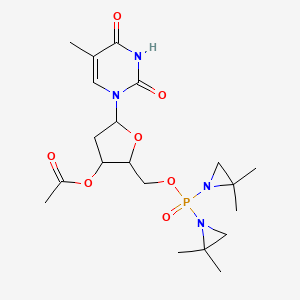 molecular formula C20H31N4O7P B14435447 [2-[Bis(2,2-dimethylaziridin-1-yl)phosphoryloxymethyl]-5-(5-methyl-2,4-dioxopyrimidin-1-yl)oxolan-3-yl] acetate CAS No. 77887-07-1