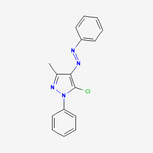 molecular formula C16H13ClN4 B14435626 Pyrazole, 5-chloro-3-methyl-1-phenyl-4-phenylazo- CAS No. 76492-71-2