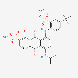 molecular formula C27H26N2Na2O9S2 B14435934 2-Anthracenesulfonic acid, 8-((4-(1,1-dimethylethyl)-2-sulfophenyl)amino)-9,10-dihydro-1-hydroxy-5-((1-methylethyl)amino)-9,10-dioxo-, sodium salt CAS No. 72828-68-3