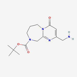 molecular formula C14H22N4O3 B1443671 2-Aminomethyl-4-oxo-4,7,8,10-tetrahydro-6H-pyrimido[1,2-a][1,3]diazepine-9-carboxylic acid tert-butyl ester CAS No. 1251016-52-0