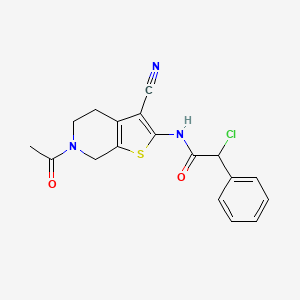 molecular formula C18H16ClN3O2S B1443827 N-(6-Acetyl-3-cyano-4,5,6,7-tetrahydrothieno-[2,3-c]pyridin-2-yl)-2-chloro-2-phenylacetamide CAS No. 1365963-11-6