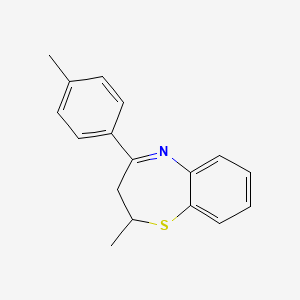 molecular formula C17H17NS B14440225 2-Methyl-4-(4-methylphenyl)-2,3-dihydro-1,5-benzothiazepine CAS No. 74148-62-2