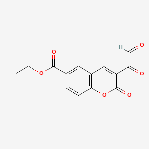 molecular formula C14H10O6 B14440399 2H-1-Benzopyran-6-carboxylic acid, 3-glyoxyloyl-2-oxo-, ethyl ester CAS No. 73713-71-0