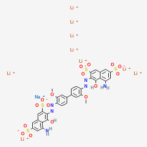 molecular formula C34H24Li9N6NaO16S4+6 B14440446 2,7-Naphthalenedisulfonic acid, 3,3'-[(3,3'-dimethoxy[1,1'-biphenyl]-4,4'-diyl)bis(azo)]bis[5-amino-4-hydroxy-, trilithium monosodium salt CAS No. 75752-17-9