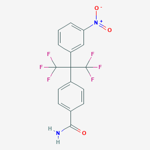 molecular formula C16H10F6N2O3 B144405 2-(3-Nitrophenyl)-2-(4-carbamoylphenyl)hexafluoropropane CAS No. 129047-59-2