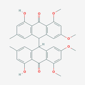 molecular formula C34H30O8 B14440666 1-hydroxy-10-(5-hydroxy-2,4-dimethoxy-7-methyl-10-oxo-9H-anthracen-9-yl)-6,8-dimethoxy-3-methyl-10H-anthracen-9-one CAS No. 77282-67-8