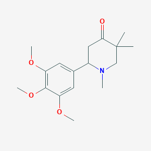 molecular formula C17H25NO4 B14441233 1,5,5-Trimethyl-2-(3,4,5-trimethoxyphenyl)piperidin-4-one CAS No. 73608-62-5